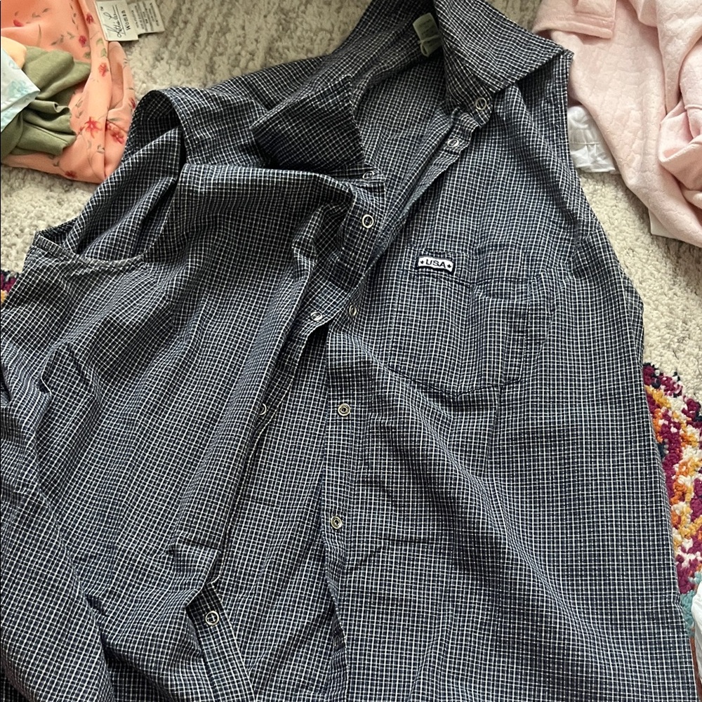 Marsh Landing Women's Black Checkered Button Down Shirt